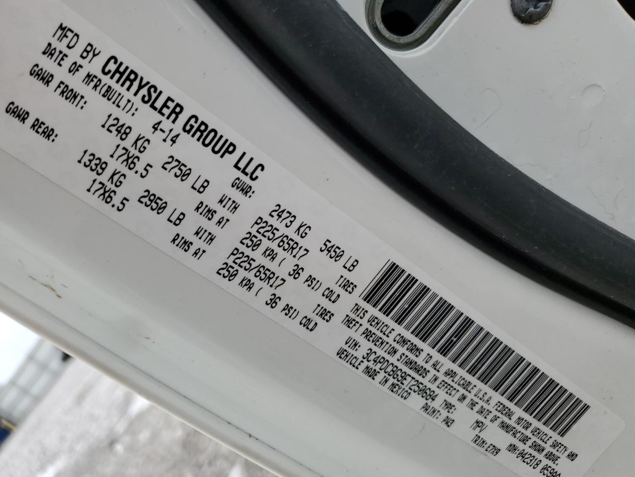 2014 Dodge Journey Sxt VIN: 3C4PDCBG9ET250684 Lot: 45465945