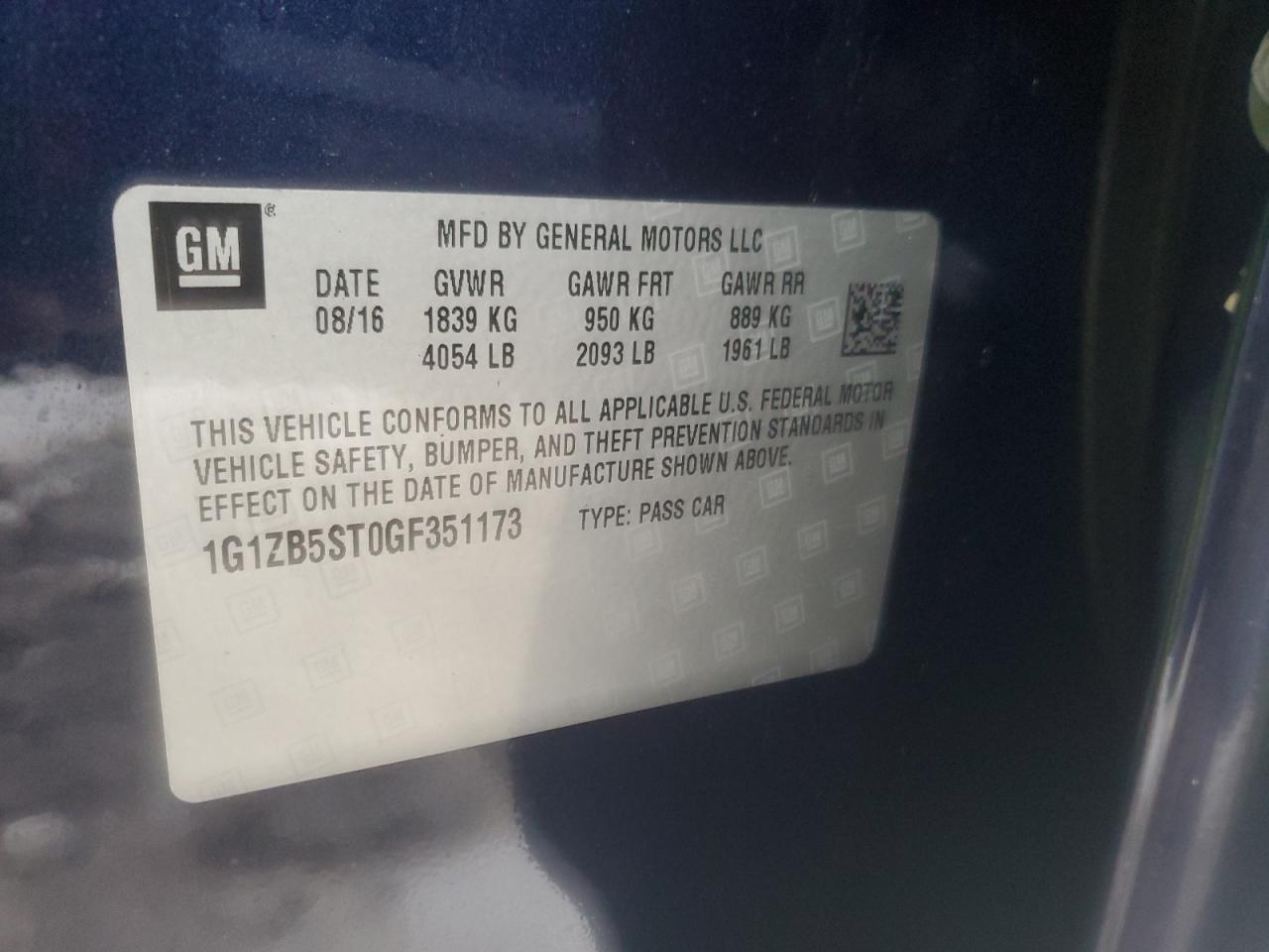 1G1ZB5ST0GF351173 CHEVROLET MALIBU 2016