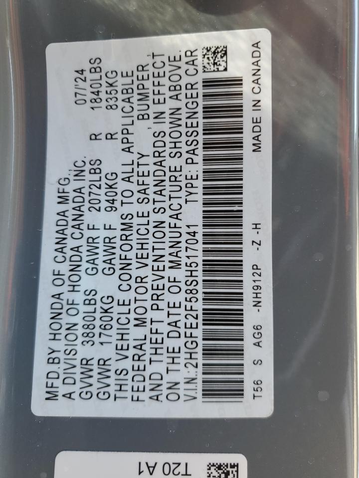 2HGFE2F58SH517041 HONDA CIVIC 2025