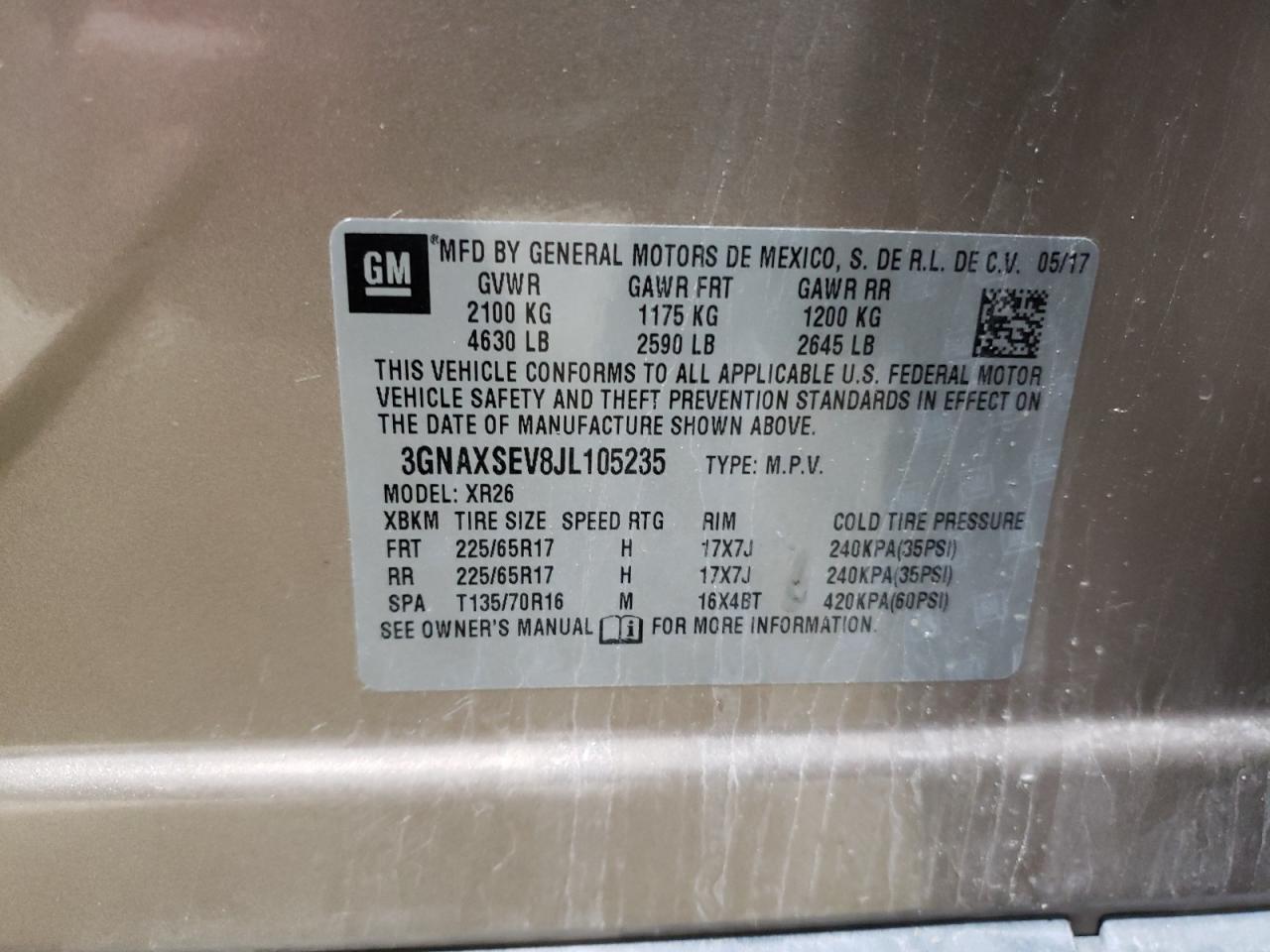 3GNAXSEV8JL105235 CHEVROLET EQUINOX 2018