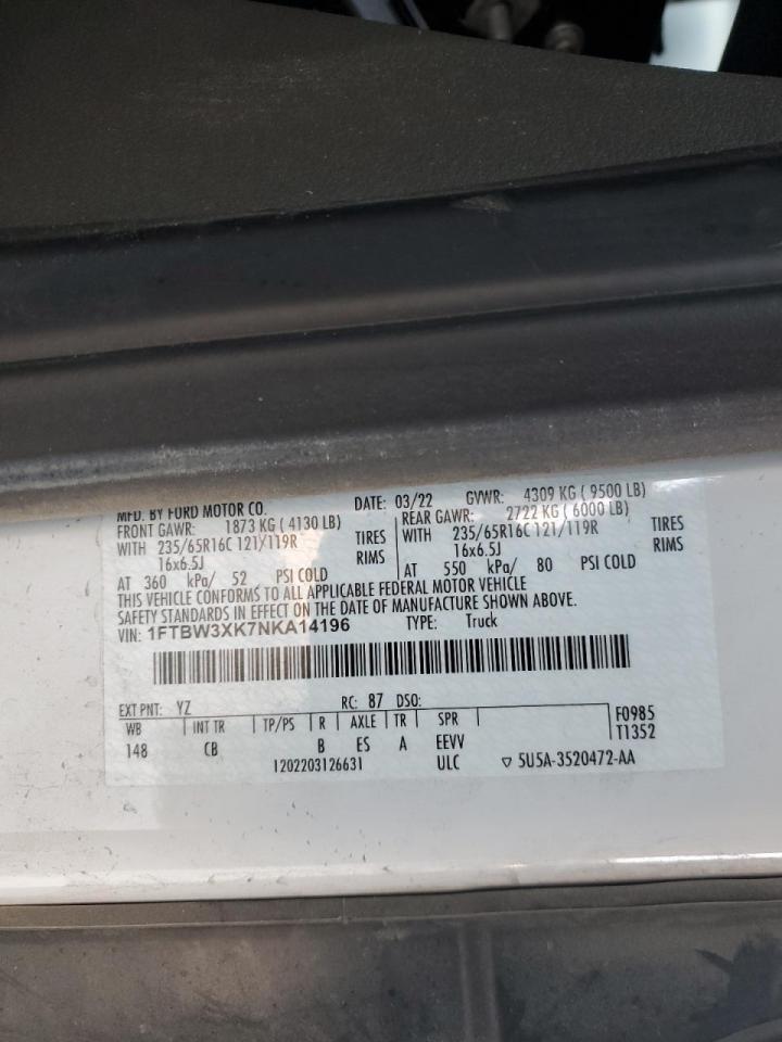 1FTBW3XK7NKA14196 FORD TRANSIT 2022