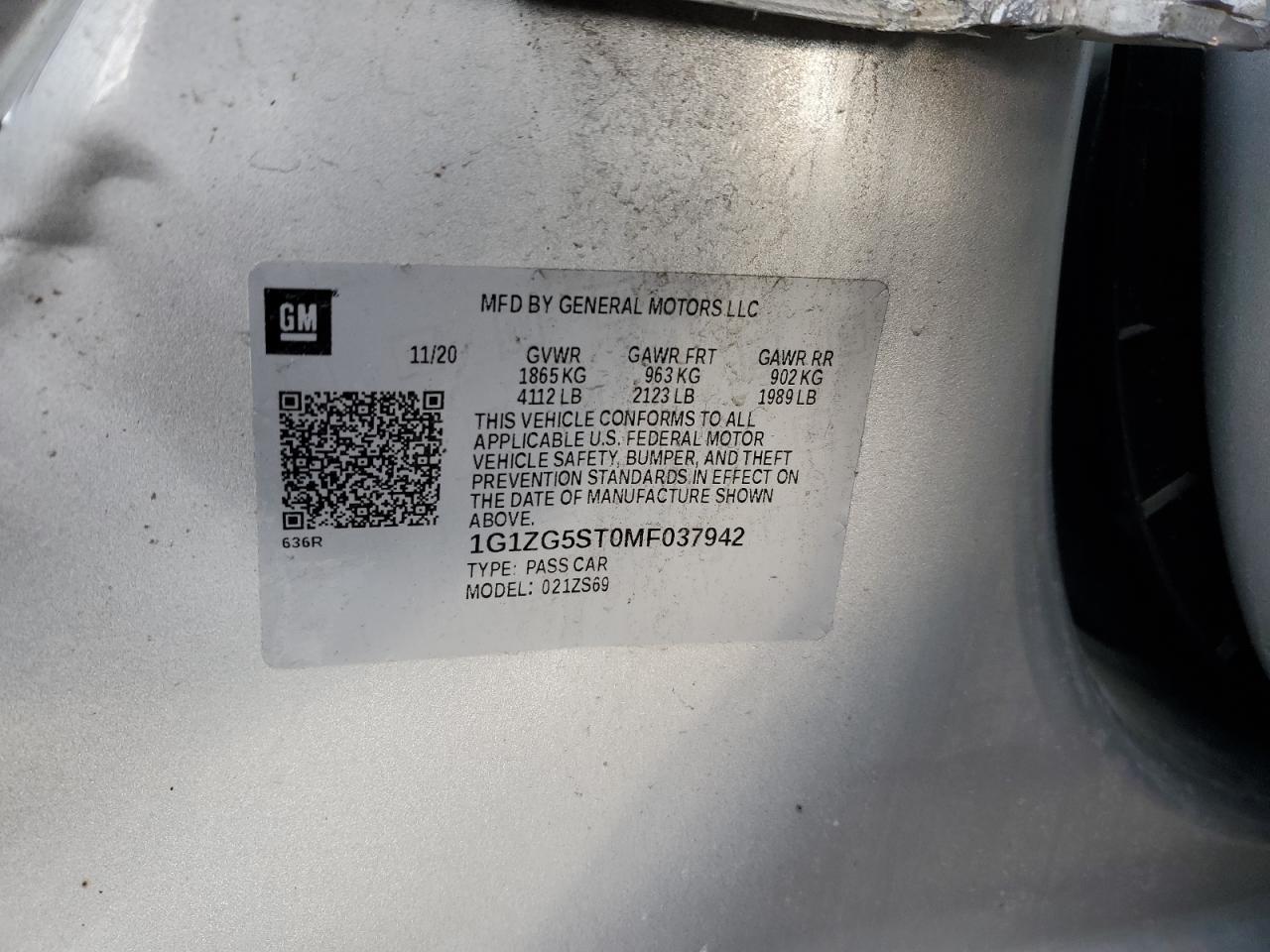 1G1ZG5ST0MF037942 CHEVROLET MALIBU 2021