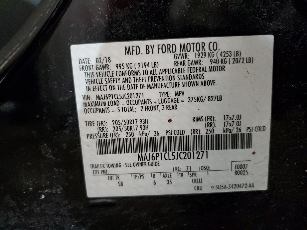 MAJ6P1CL5JC201271 FORD ECOSPORT 2018