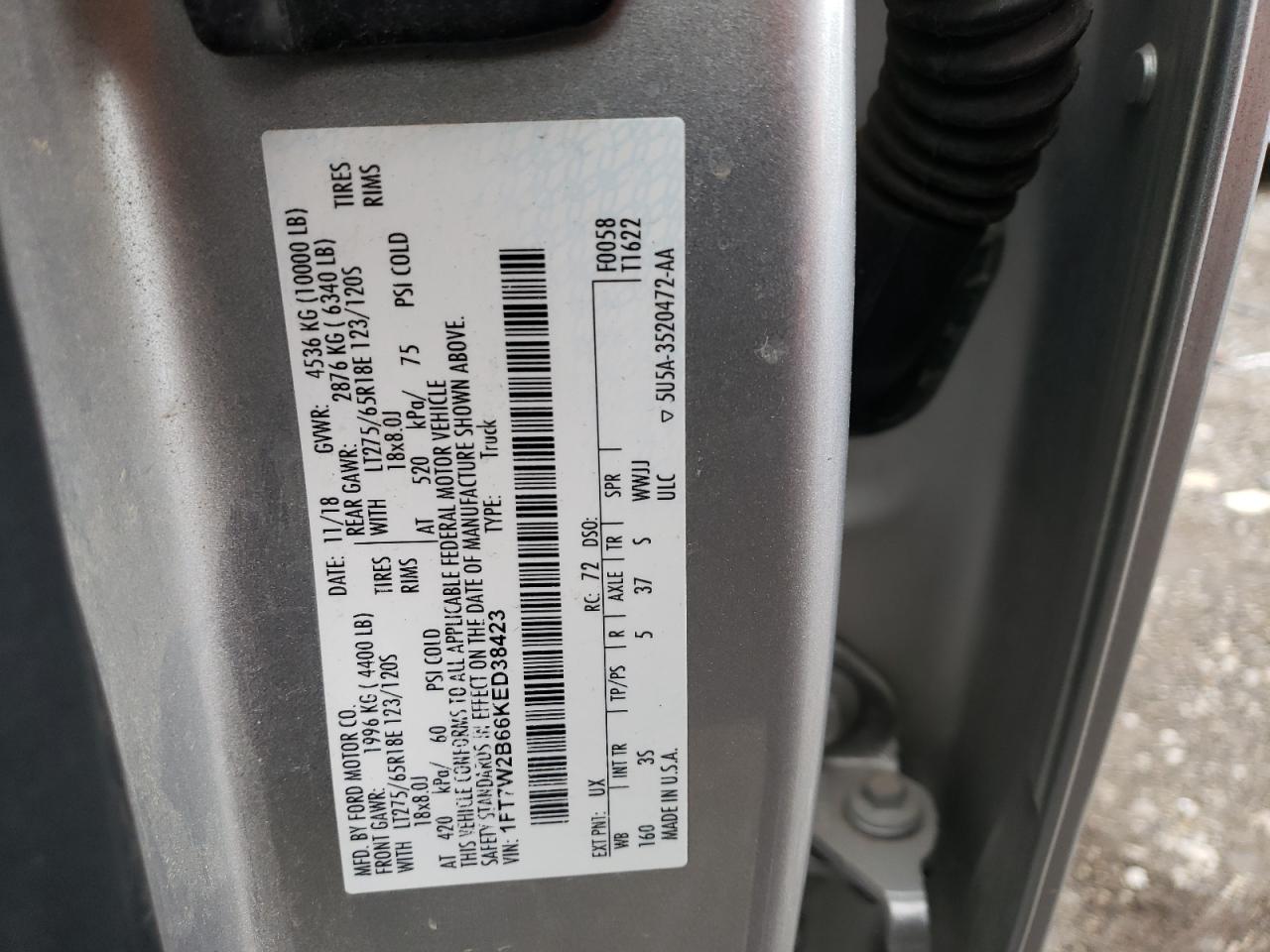 1FT7W2B66KED38423 FORD F250 2019