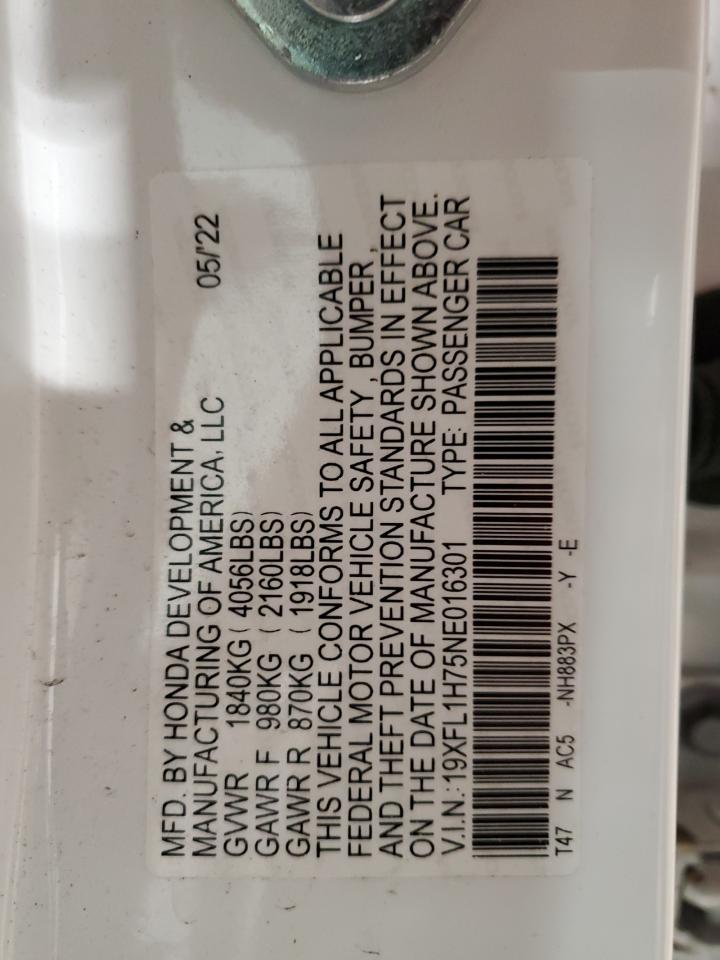 19XFL1H75NE016301 HONDA CIVIC 2022