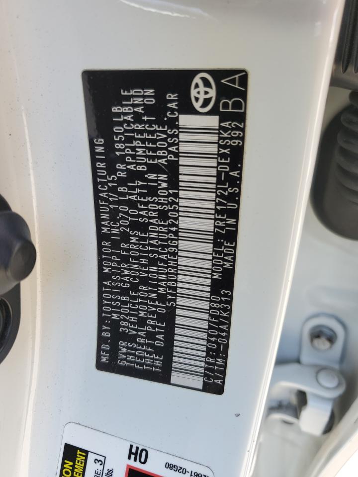5YFBURHE9GP420521 TOYOTA COROLLA 2016
