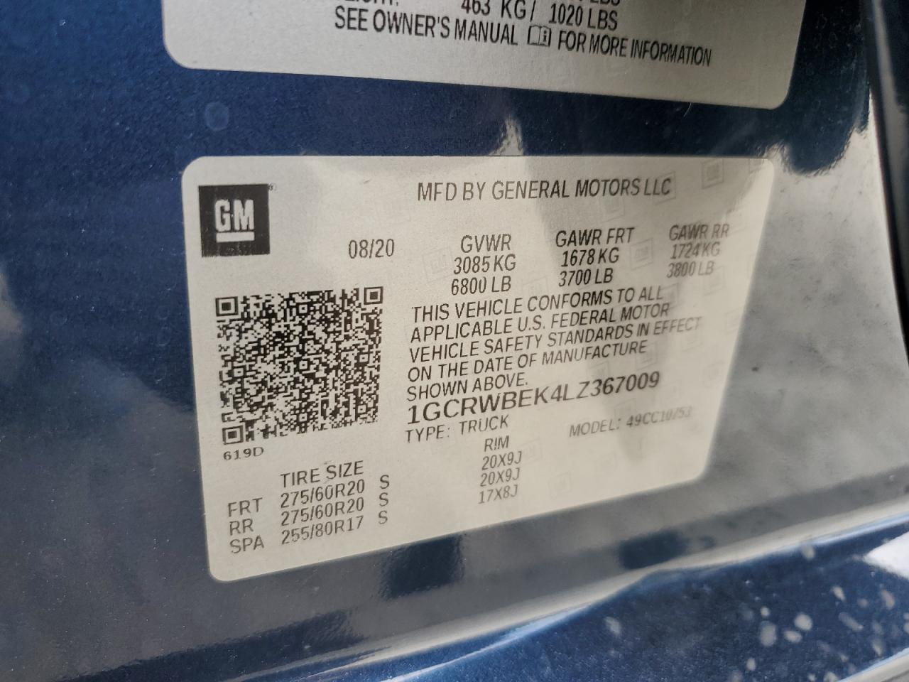 1GCRWBEK4LZ367009 CHEVROLET ALL Models 2020