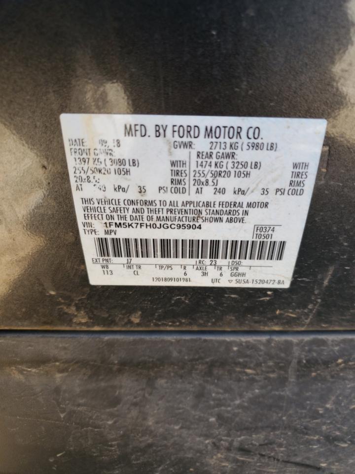 1FM5K7FH0JGC95904 FORD EXPLORER 2018
