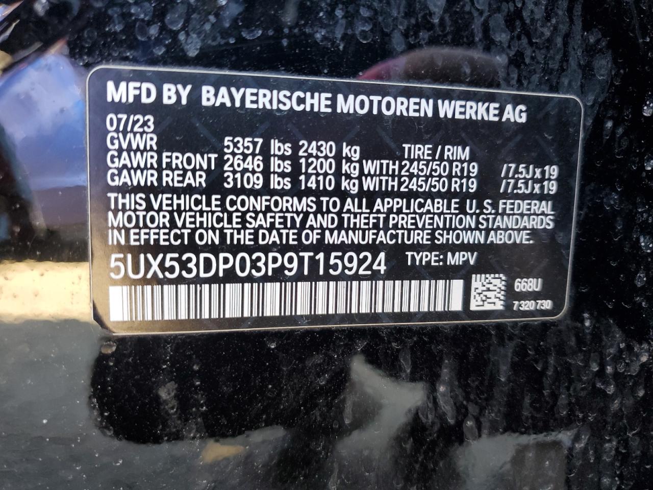 5UX53DP03P9T15924 BMW X3 2023