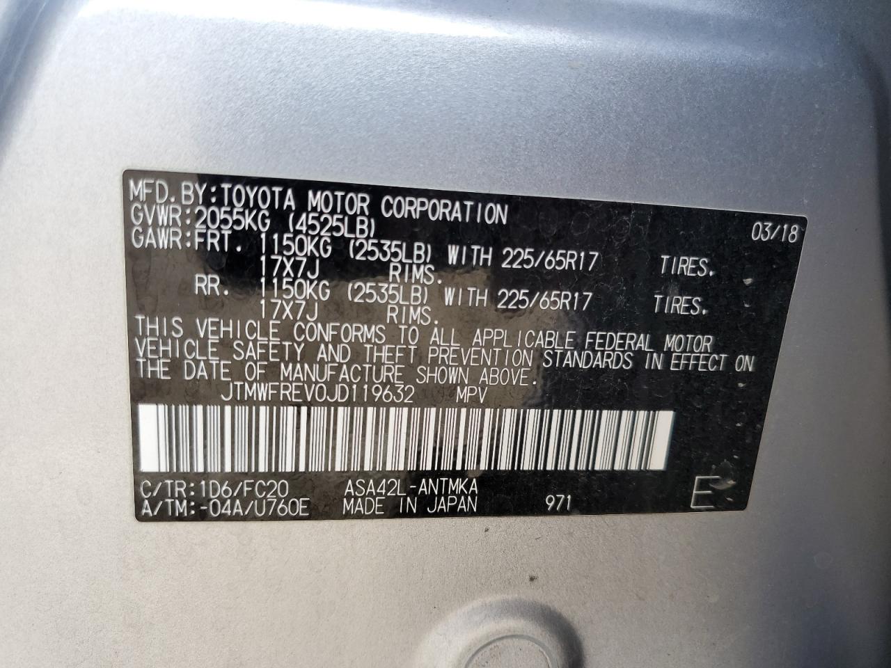JTMWFREV0JD119632 TOYOTA RAV4 2018