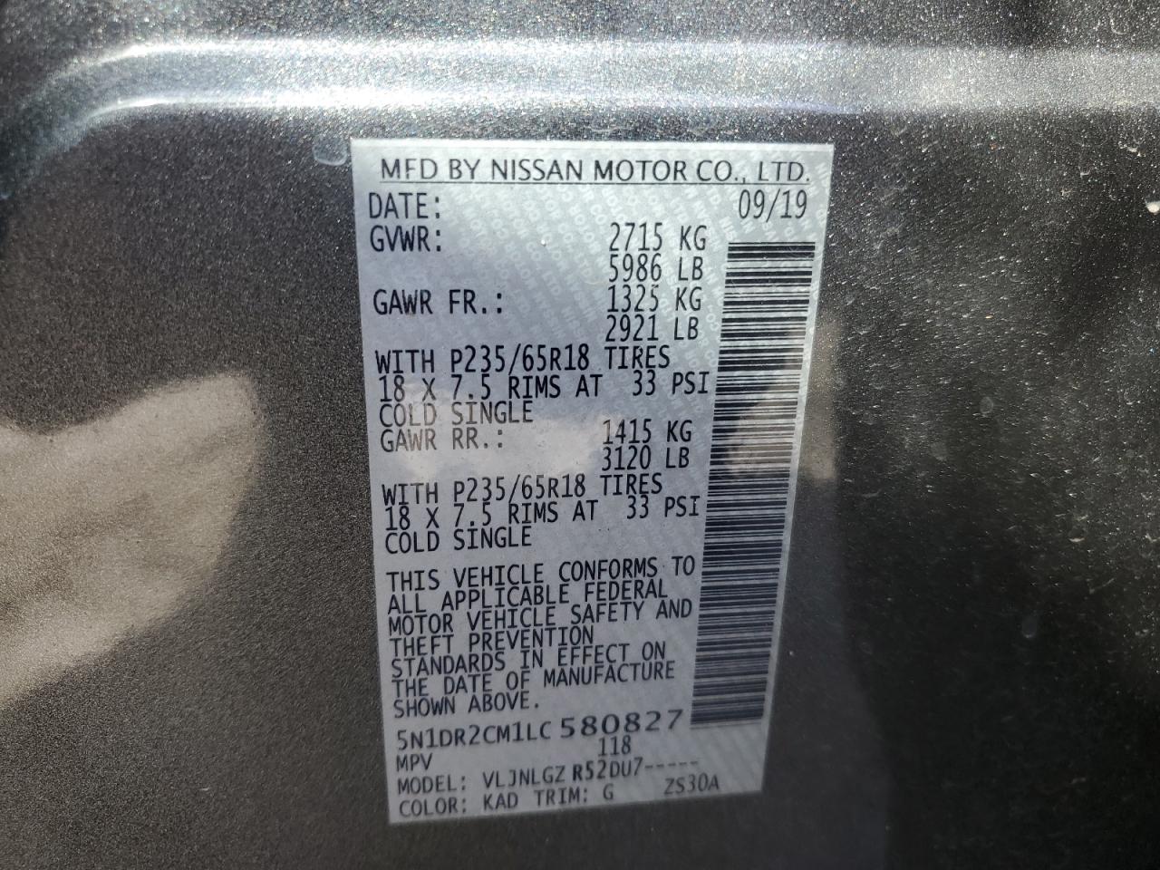 5N1DR2CM1LC580827 NISSAN PATHFINDER 2020