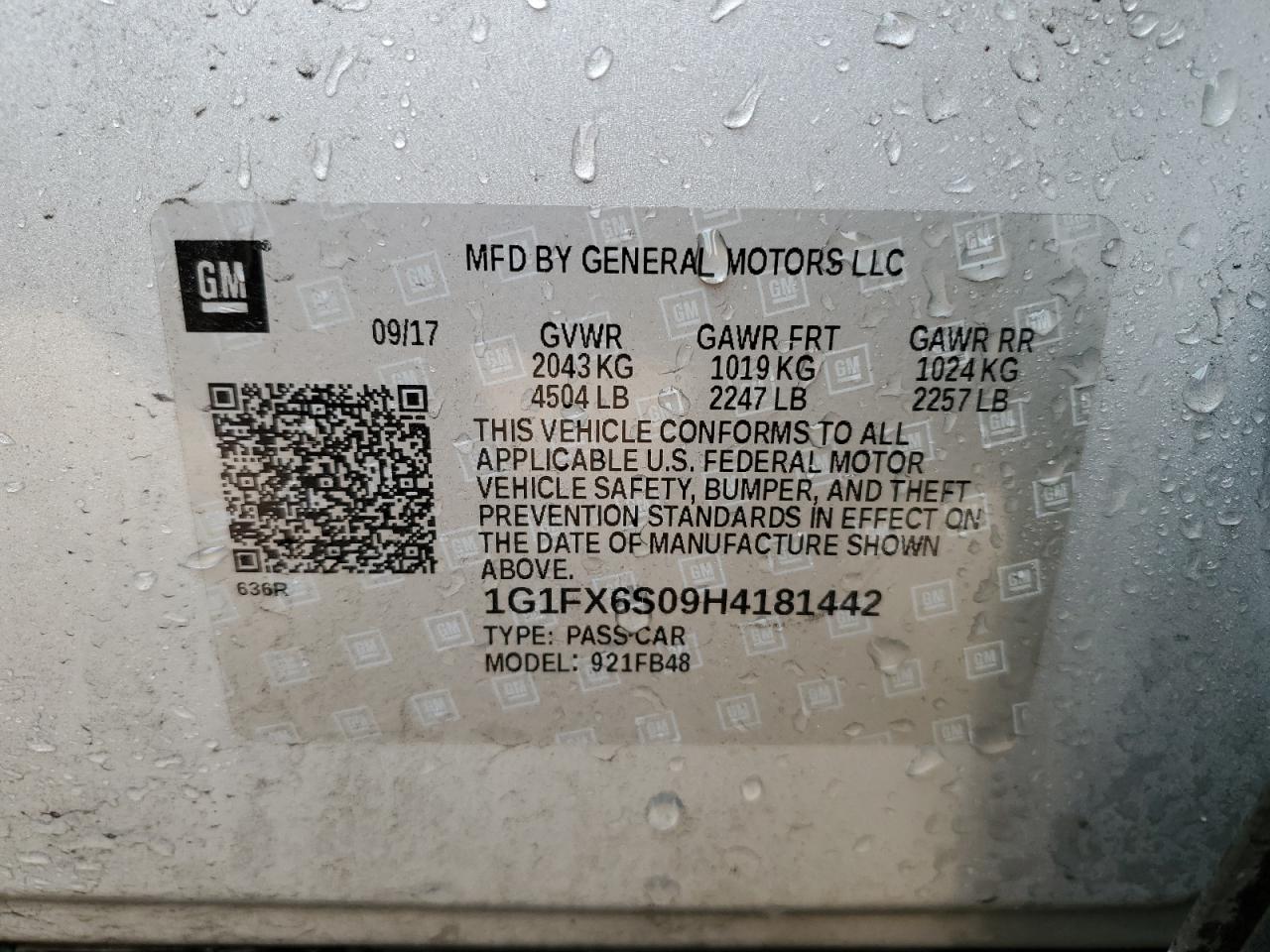1G1FX6S09H4181442 CHEVROLET BOLT 2017