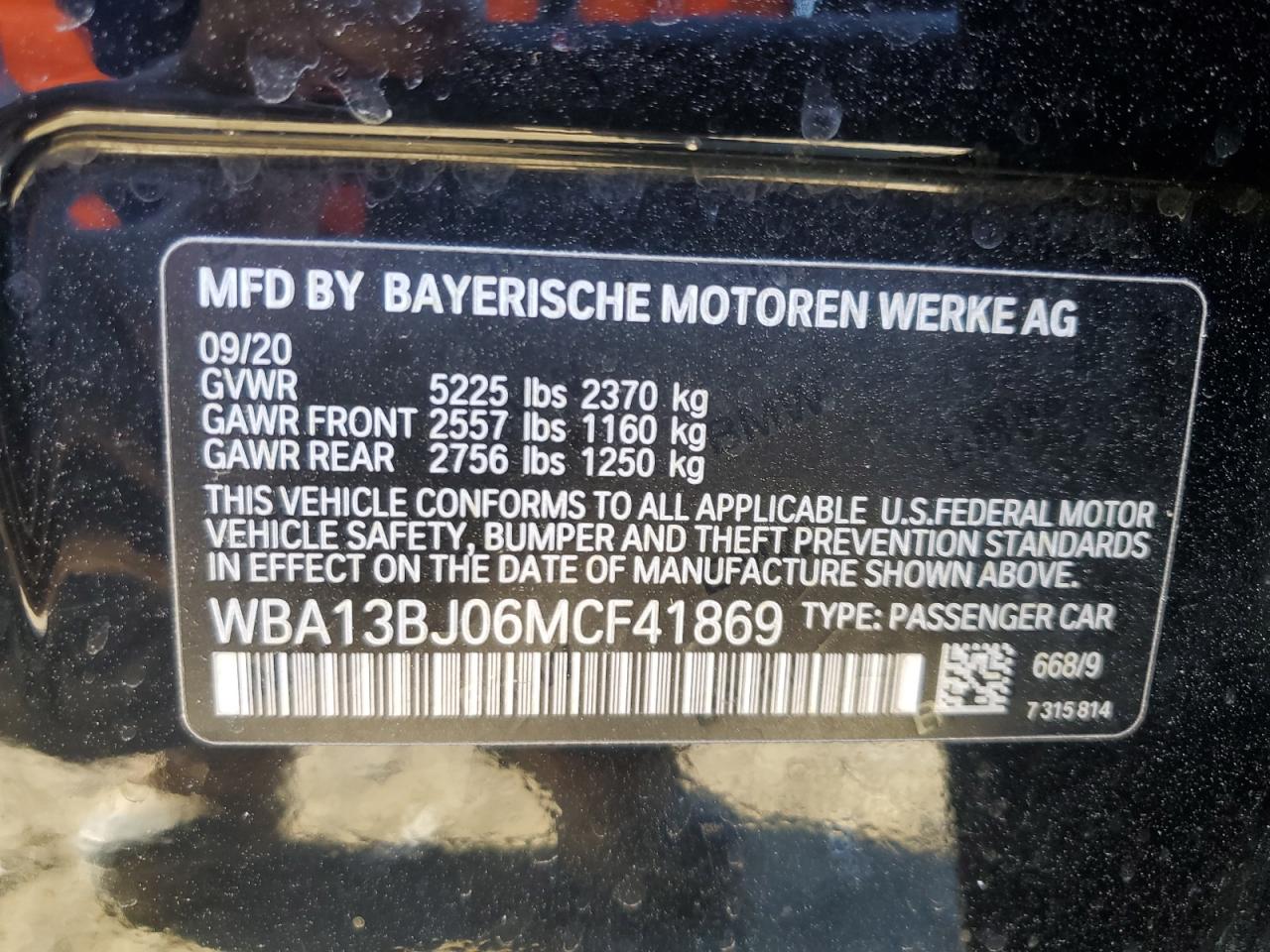 WBA13BJ06MCF41869 BMW 5 SERIES 2021