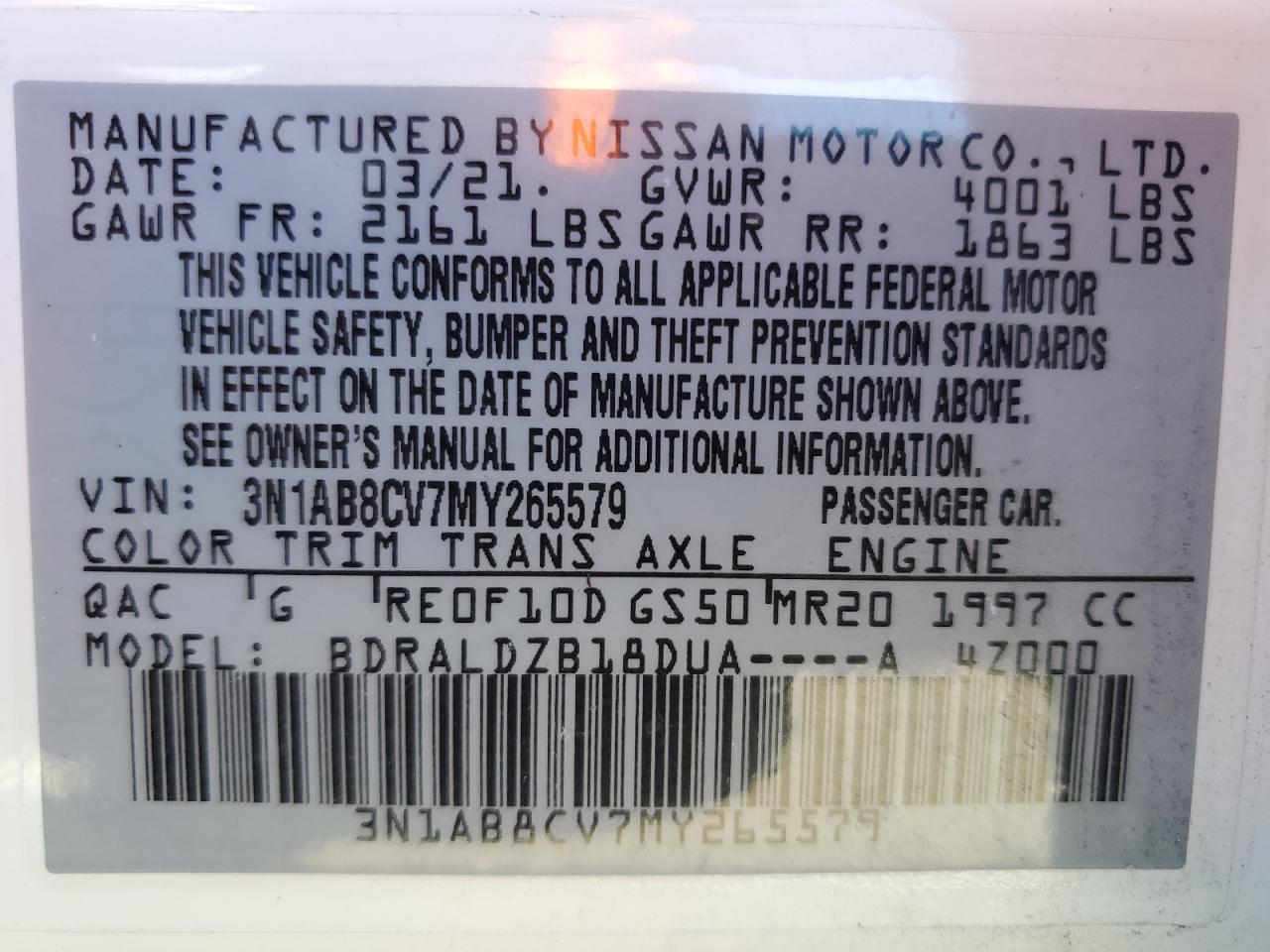 3N1AB8CV7MY265579 NISSAN SENTRA 2021