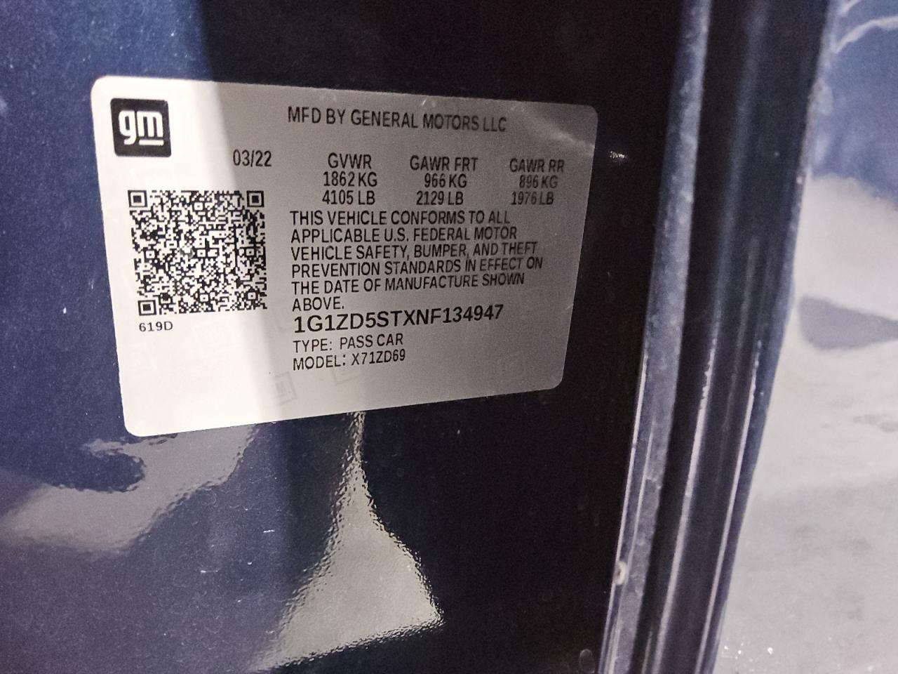 1G1ZD5STXNF134947 CHEVROLET MALIBU 2022