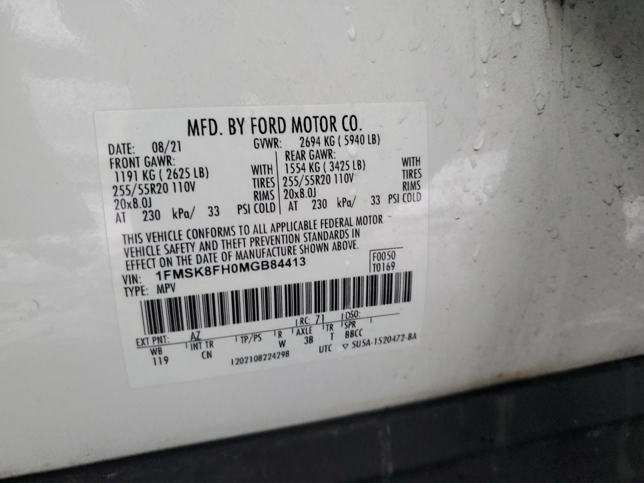 1FMSK8FH0MGB84413 FORD EXPLORER 2021