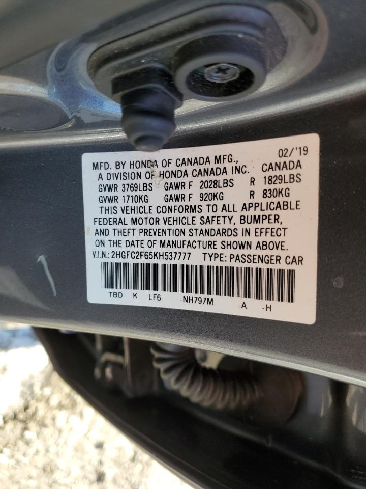 2HGFC2F65KH537777 HONDA CIVIC 2019