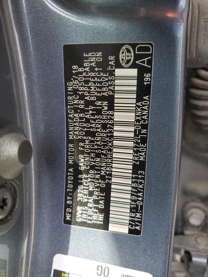 2T1BURHE2KC137628 TOYOTA COROLLA 2019