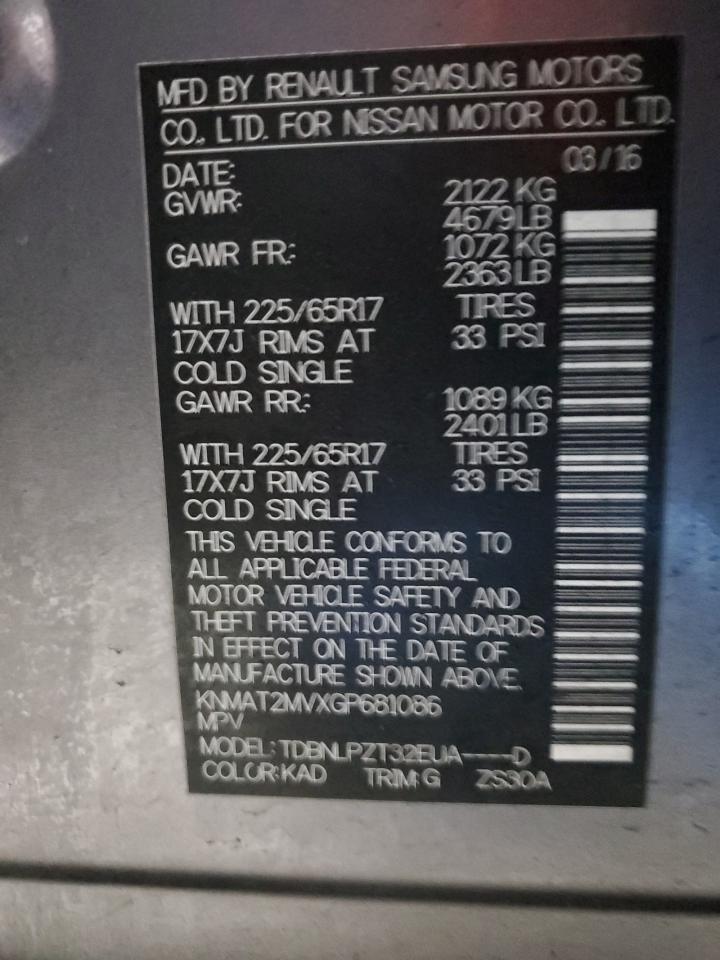 KNMAT2MVXGP681086 NISSAN ROGUE 2016