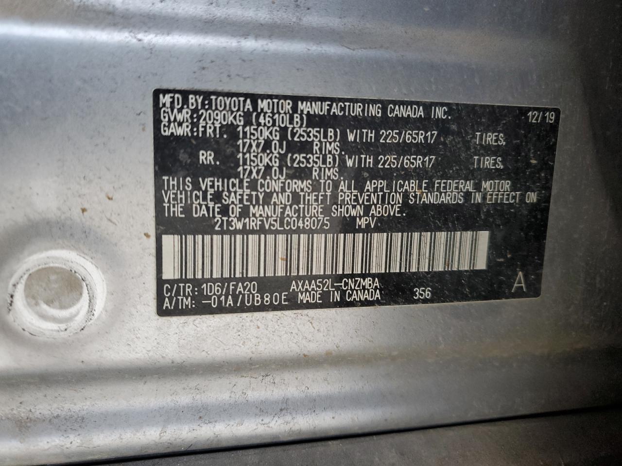 2T3W1RFV5LC048075 TOYOTA RAV4 2020