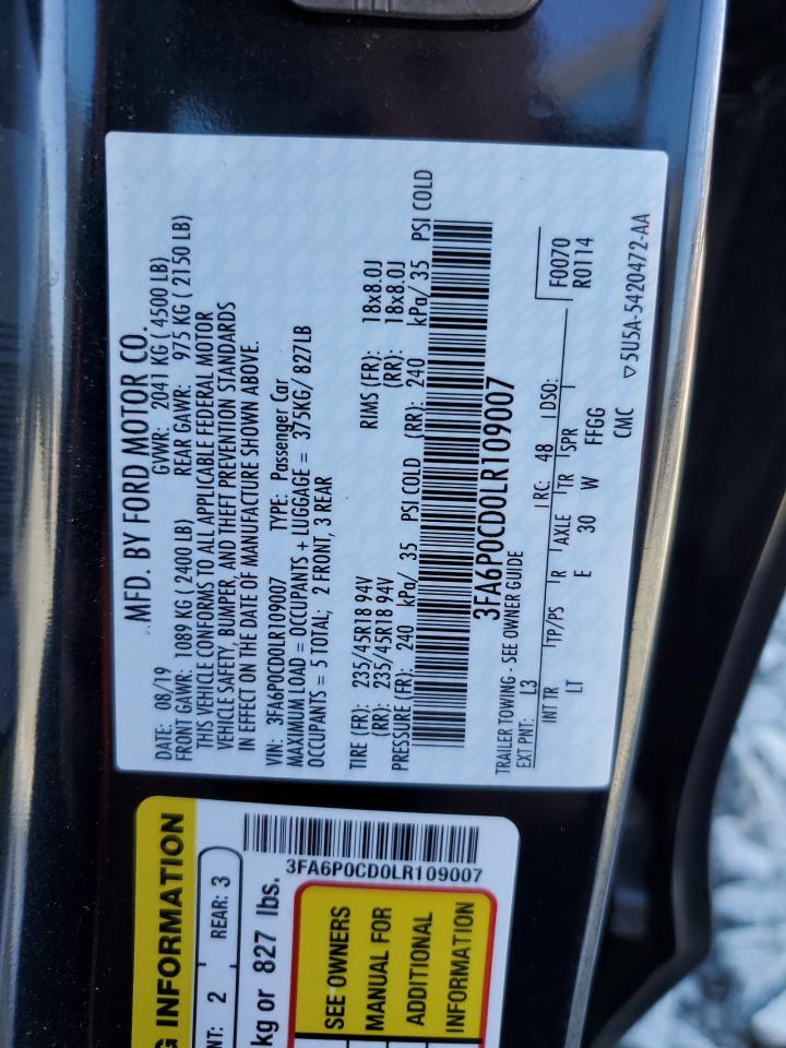 3FA6P0CD0LR109007 FORD FUSION 2020