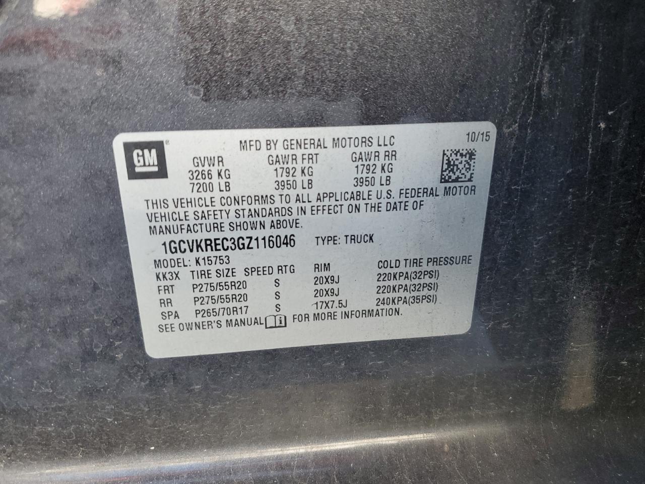 1GCVKREC3GZ116046 CHEVROLET ALL Models 2016