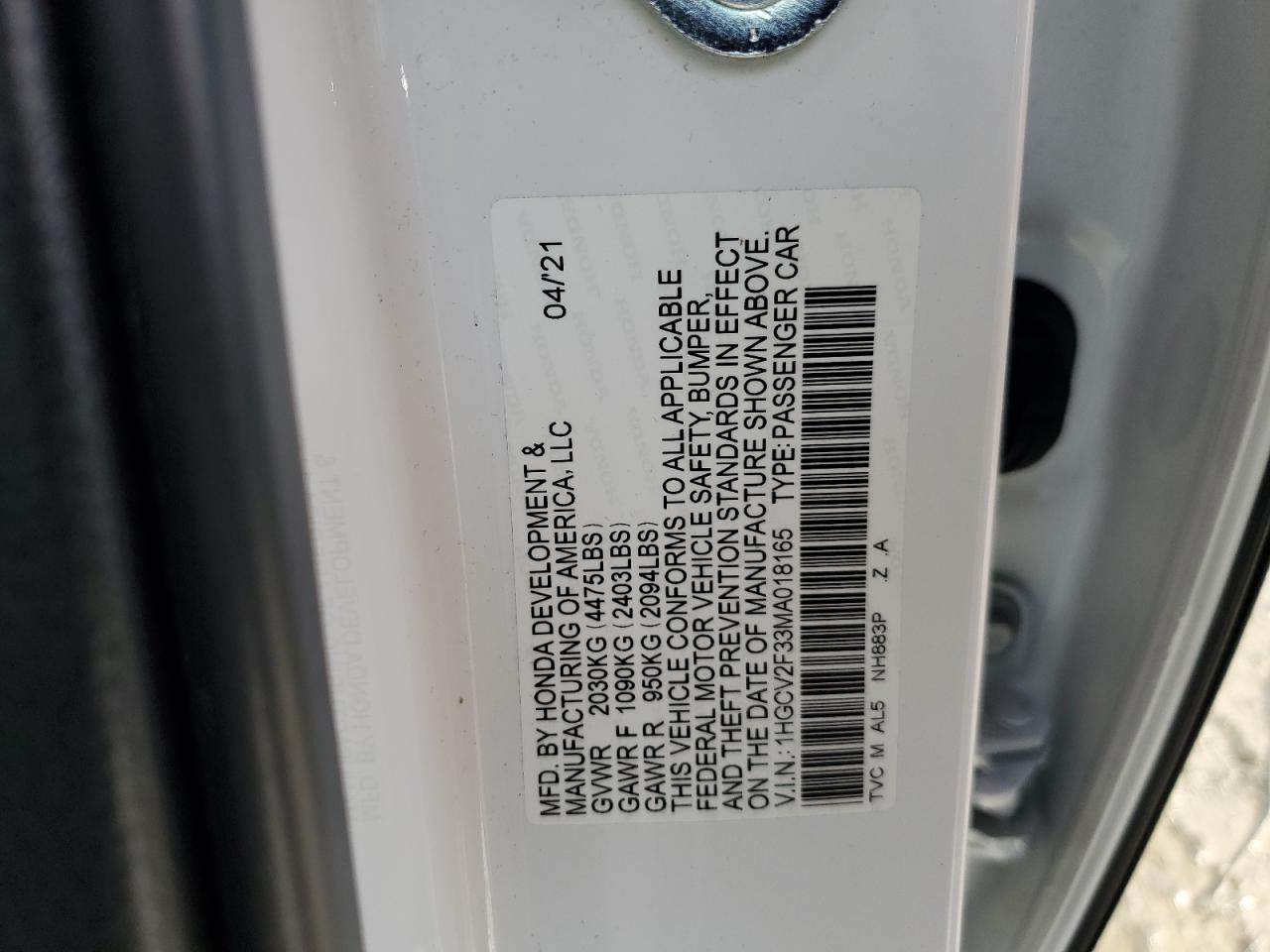 1HGCV2F33MA018165 HONDA ACCORD 2021