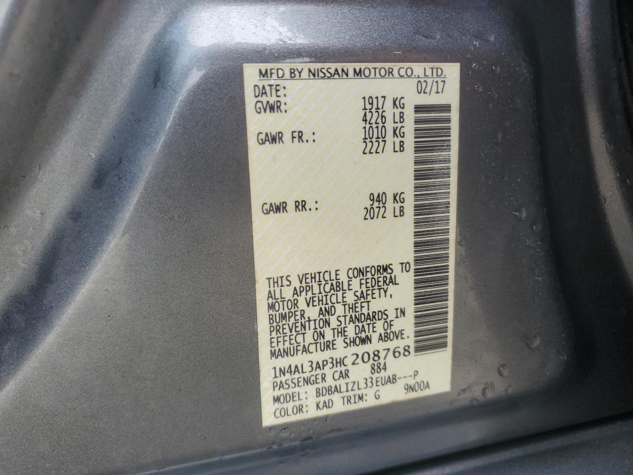 1N4AL3AP3HC208768 NISSAN ALTIMA 2017