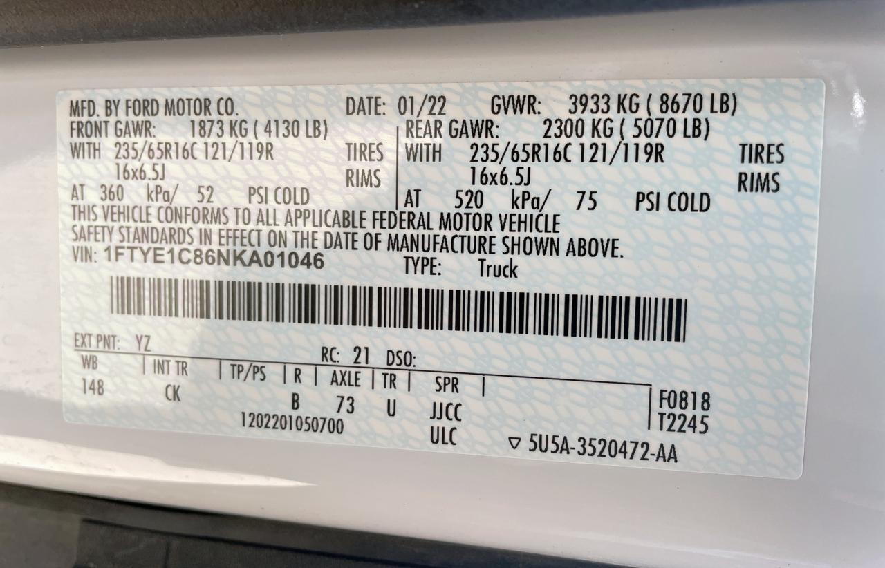 1FTYE1C86NKA01046 FORD TRANSIT 2022