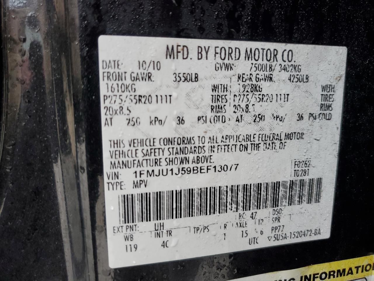 2011 Ford Expedition Xlt VIN: 1FMJU1J59BEF13077 Lot: 44990515