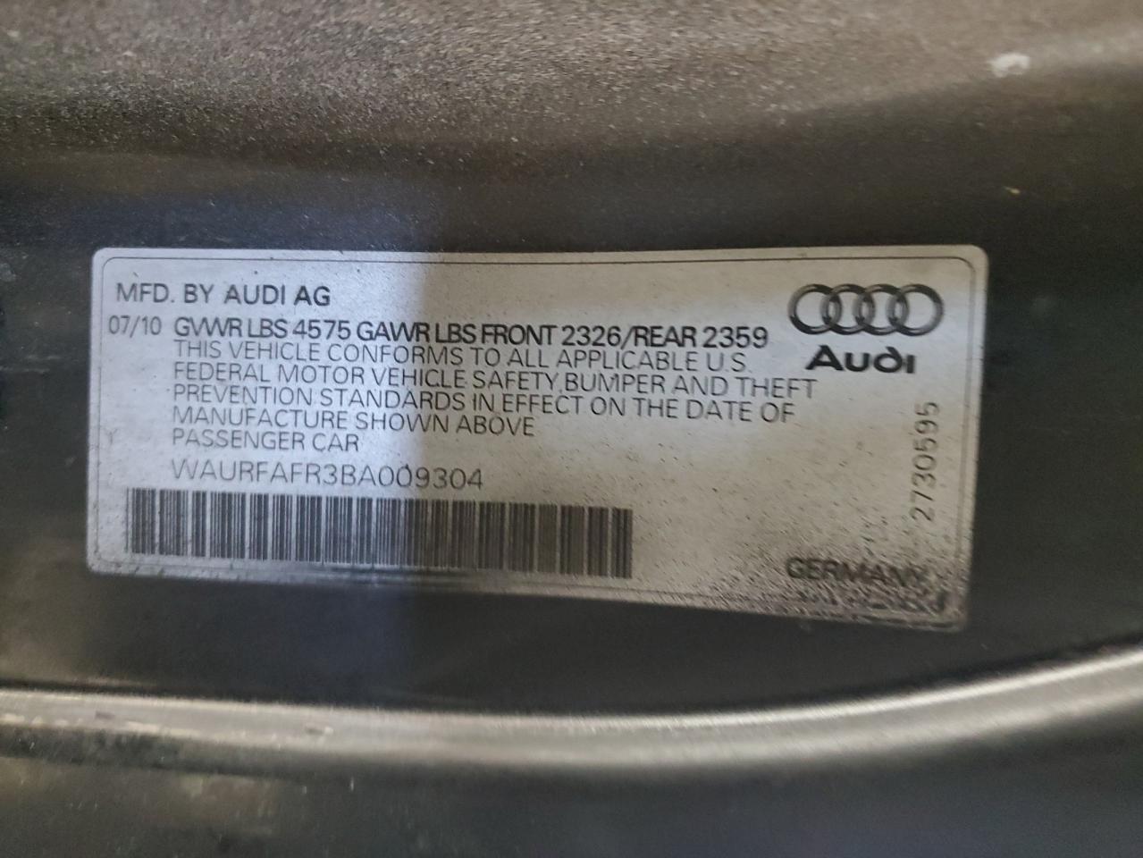 2011 Audi A5 Premium Plus VIN: WAURFAFR3BA009304 Lot: 47212205