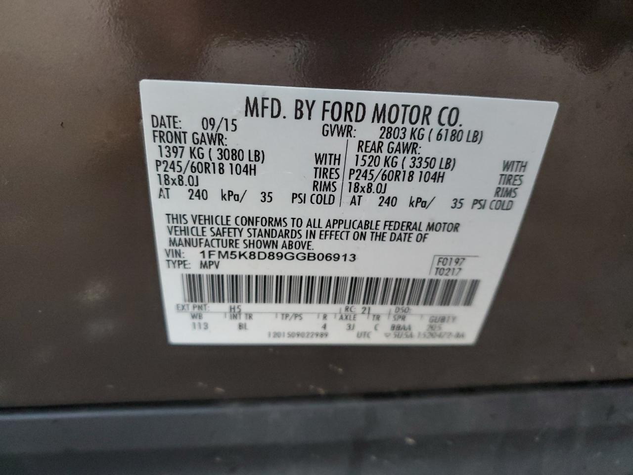 1FM5K8D89GGB06913 FORD EXPLORER 2016
