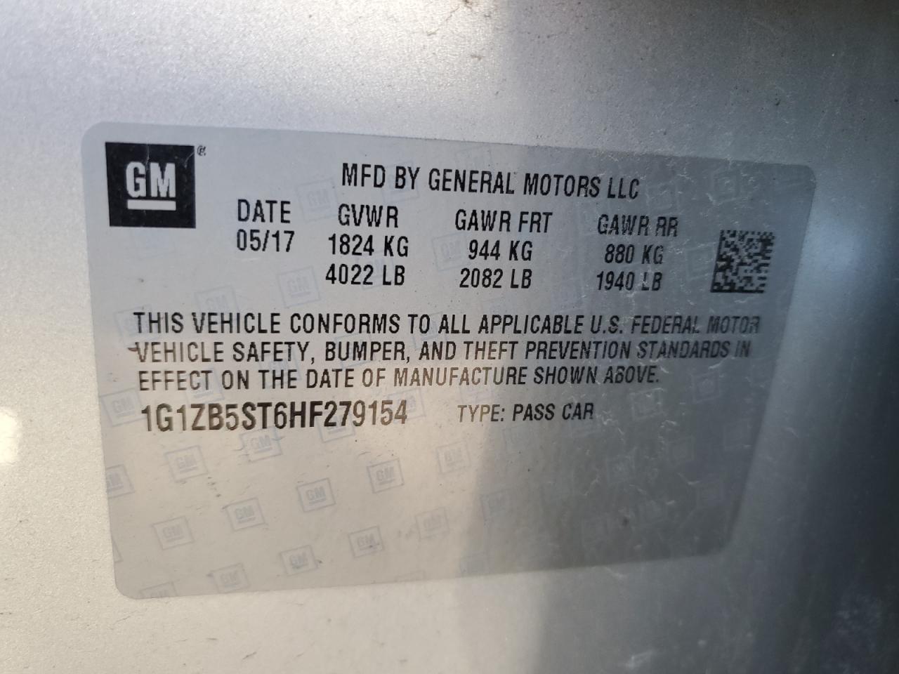 1G1ZB5ST6HF279154 CHEVROLET MALIBU 2017