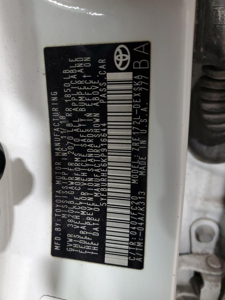 5YFBURHE6KP916644 TOYOTA COROLLA 2019