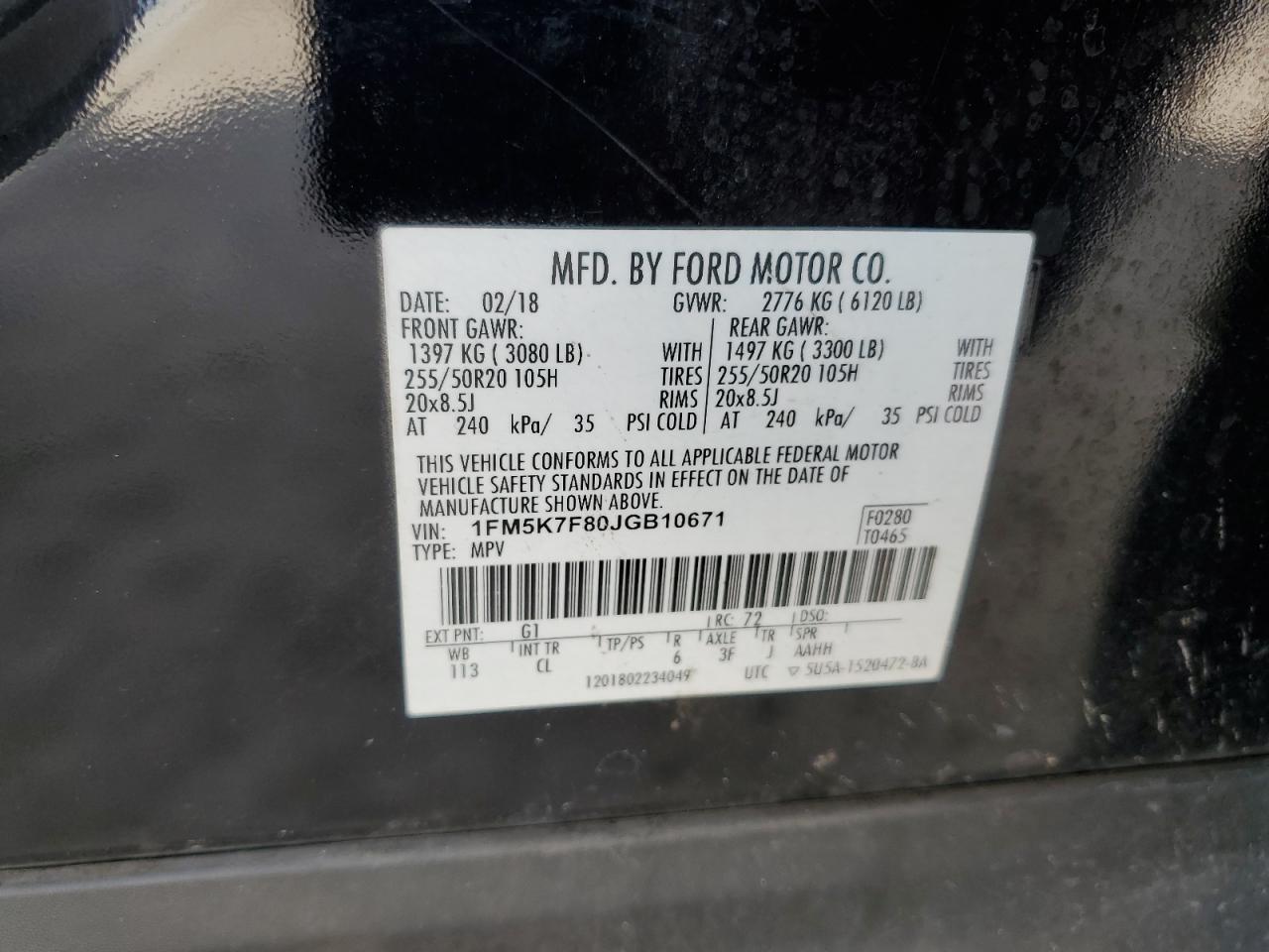 1FM5K7F80JGB10671 FORD EXPLORER 2018