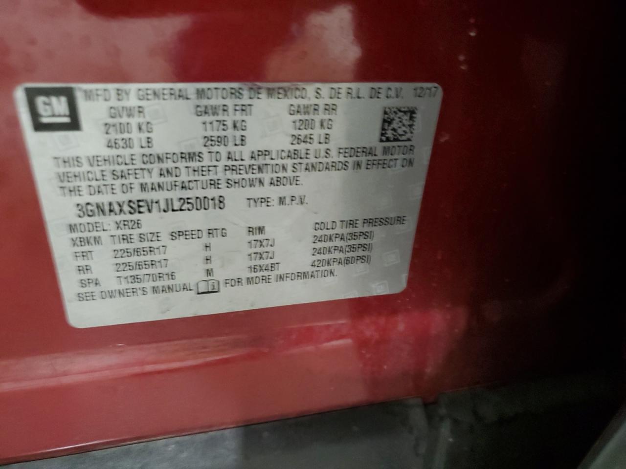 3GNAXSEV1JL250018 CHEVROLET EQUINOX 2018
