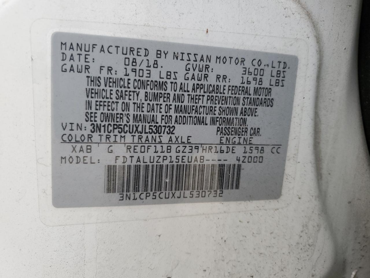 3N1CP5CUXJL530732 NISSAN KICKS 2018
