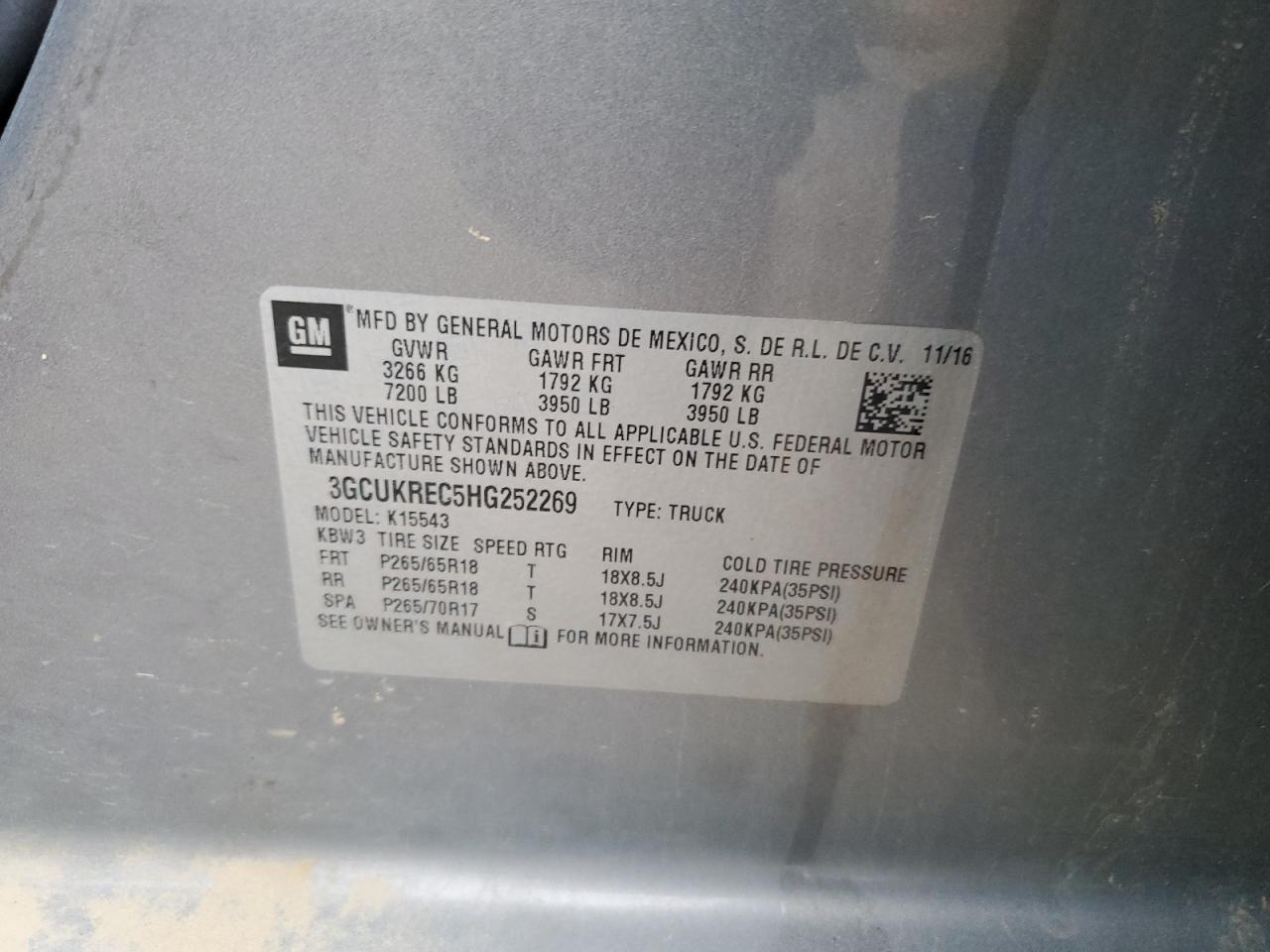 3GCUKREC5HG252269 CHEVROLET ALL Models 2017