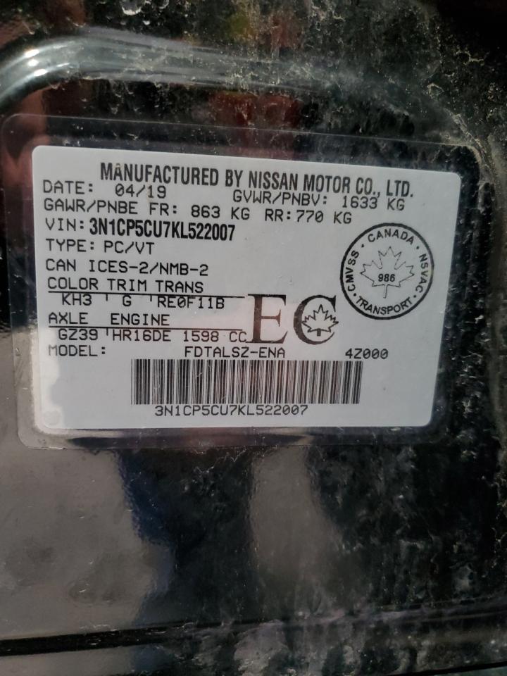 3N1CP5CU7KL522007 NISSAN KICKS 2019