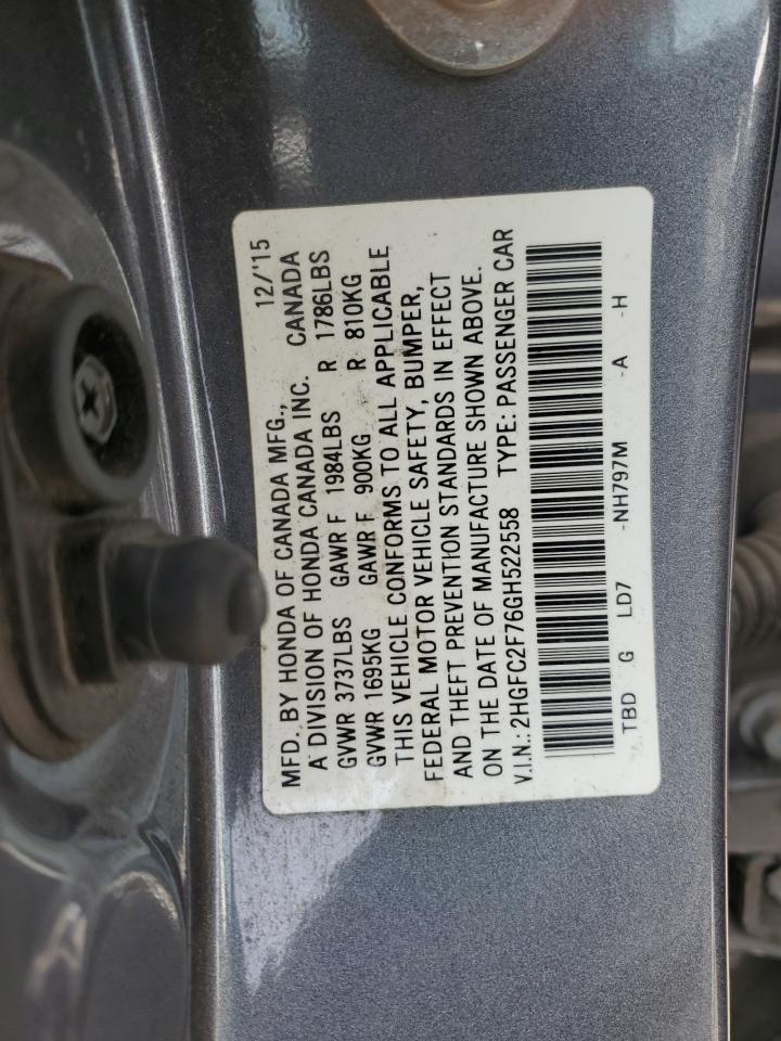 2HGFC2F76GH522558 HONDA CIVIC 2016