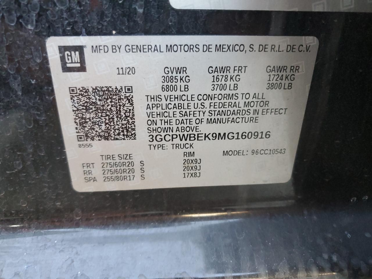 3GCPWBEK9MG160916 CHEVROLET ALL Models 2021