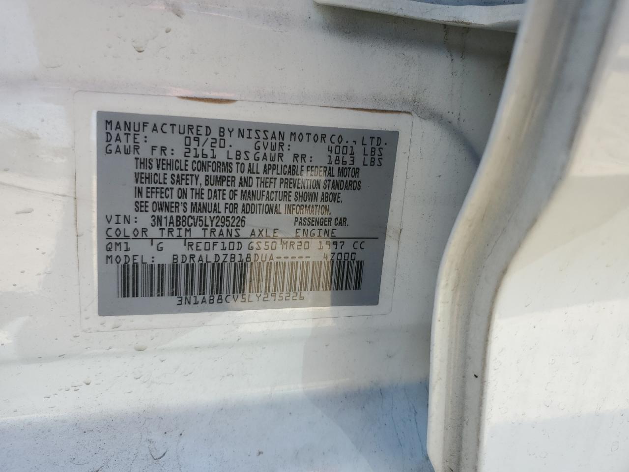 3N1AB8CV5LY295226 NISSAN SENTRA 2020