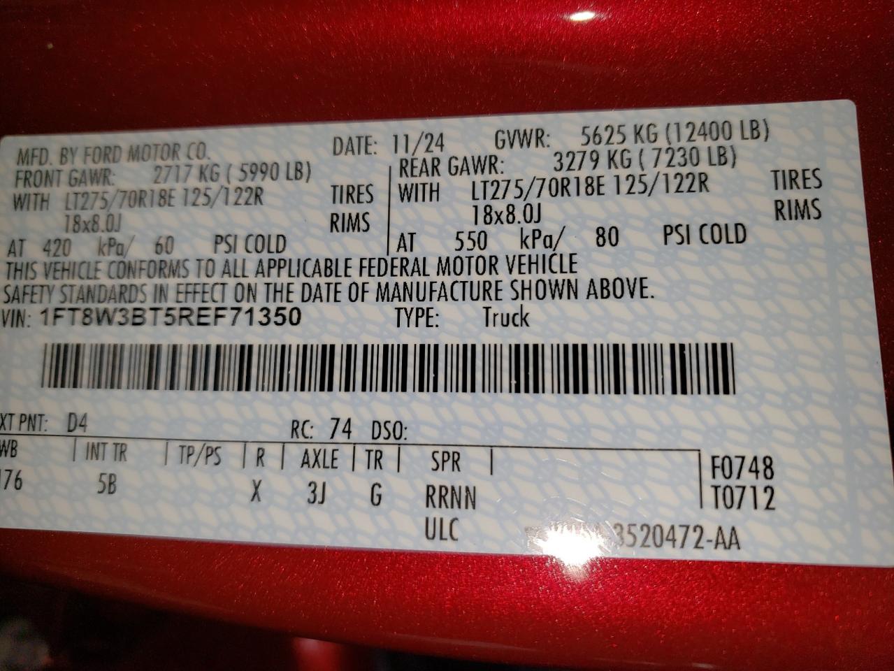 1FT8W3BT5REF71350 FORD F350 2024