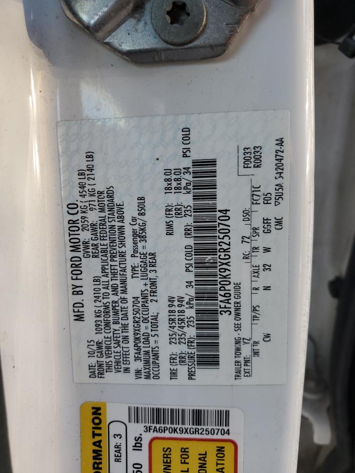 3FA6P0K9XGR250704 FORD FUSION 2016