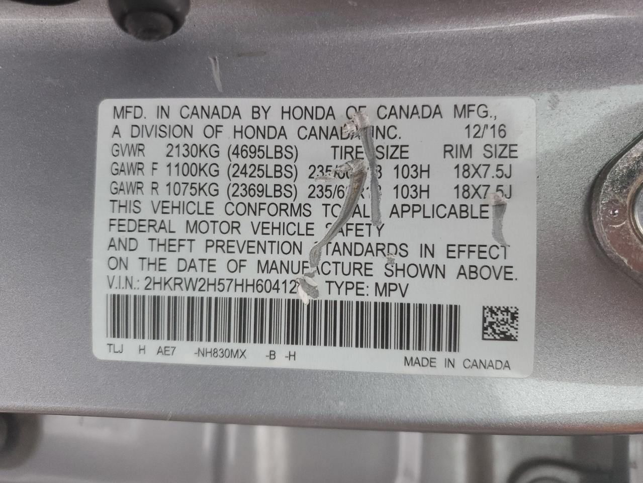 2HKRW2H57HH604127 HONDA CRV 2017
