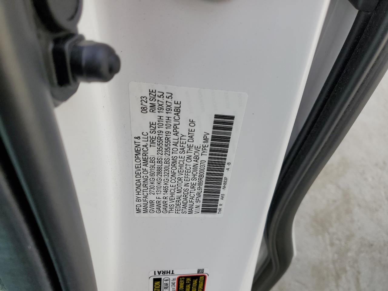 5FNRL6H86RB000370 HONDA ODYSSEY 2024
