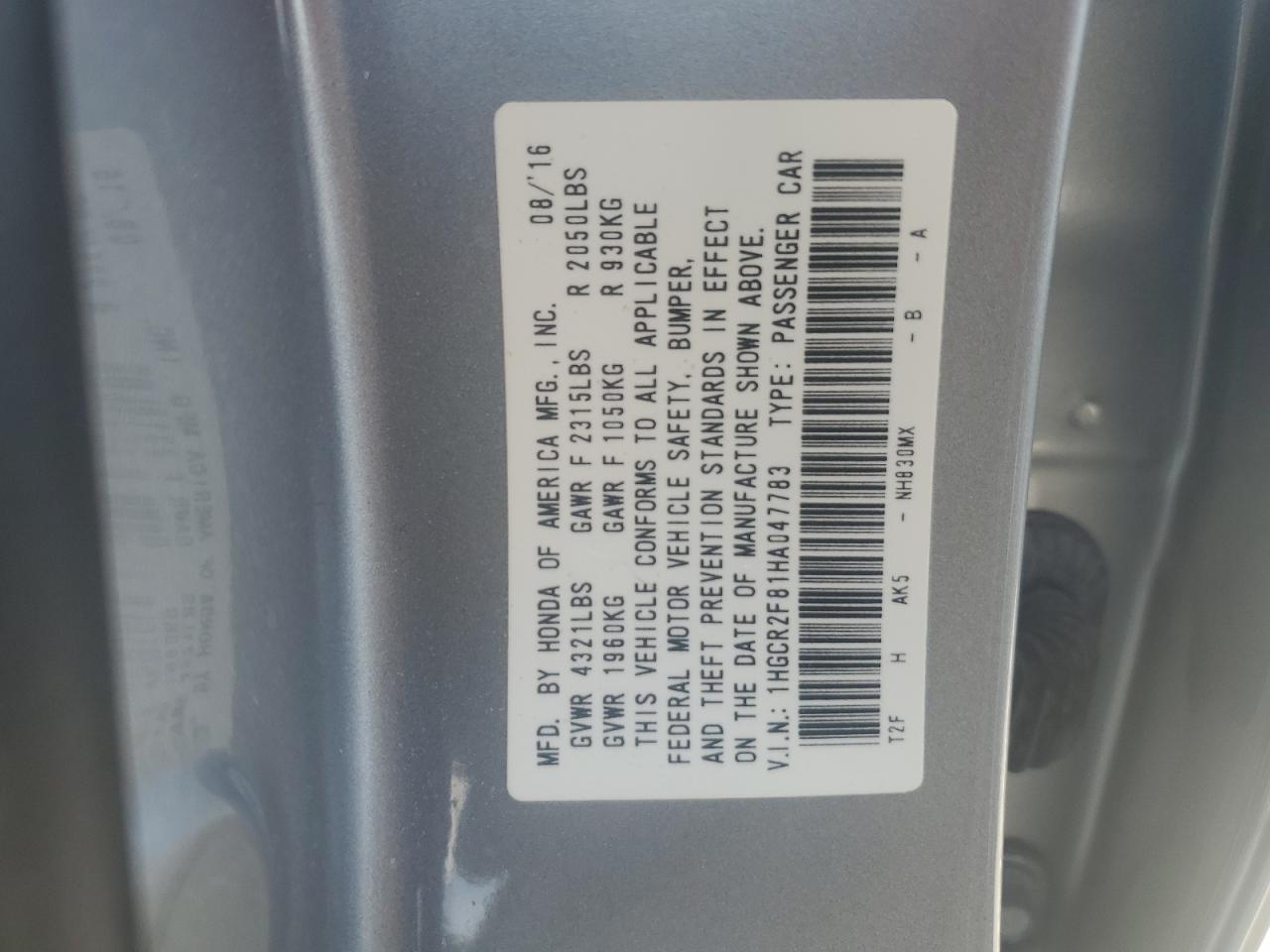 1HGCR2F81HA047783 HONDA ACCORD 2017