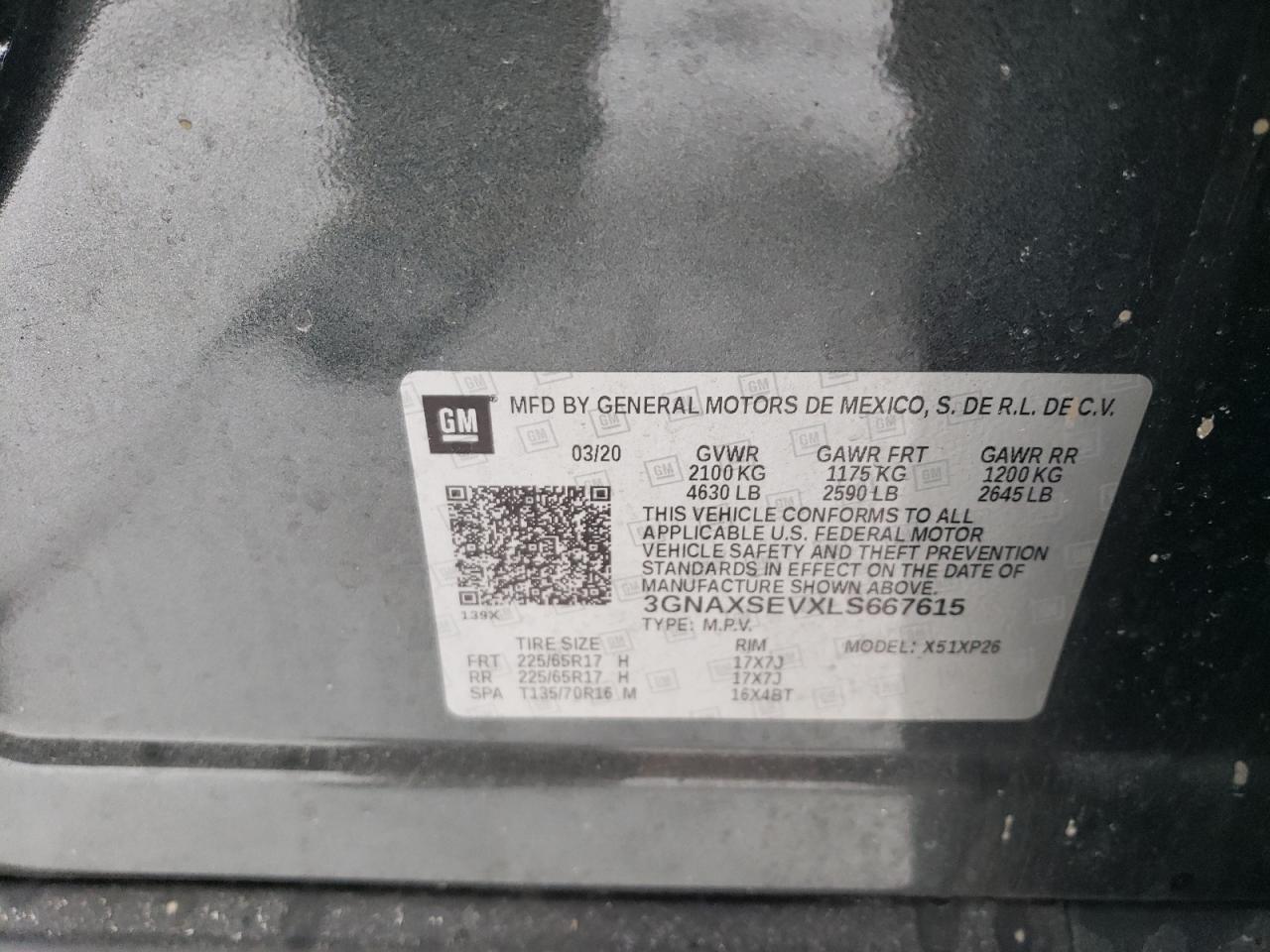 3GNAXSEVXLS667615 CHEVROLET EQUINOX 2020