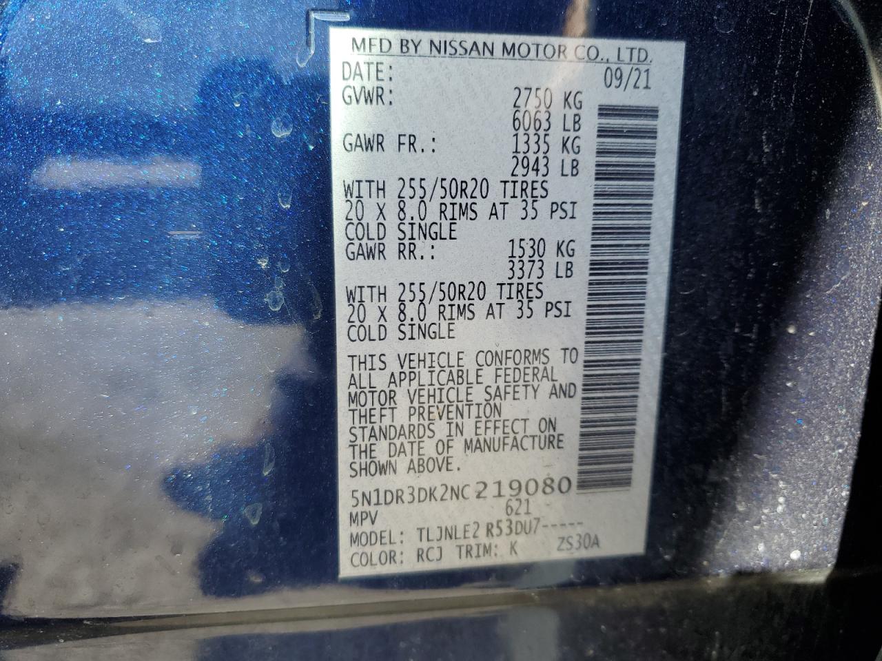 5N1DR3DK2NC219080 NISSAN PATHFINDER 2022