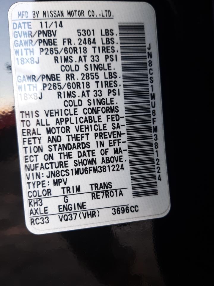 2015 Infiniti Qx70 VIN: 381224 Lot: 43875395